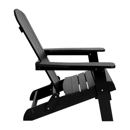 2 Pack All-Weather Poly Resin Folding Adirondack Chairs with Side Table in Black