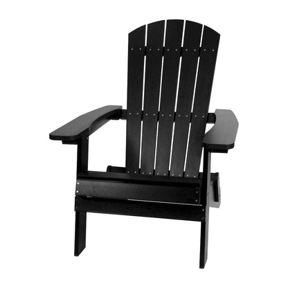 2 Pack All-Weather Poly Resin Folding Adirondack Chairs with Side Table in Black