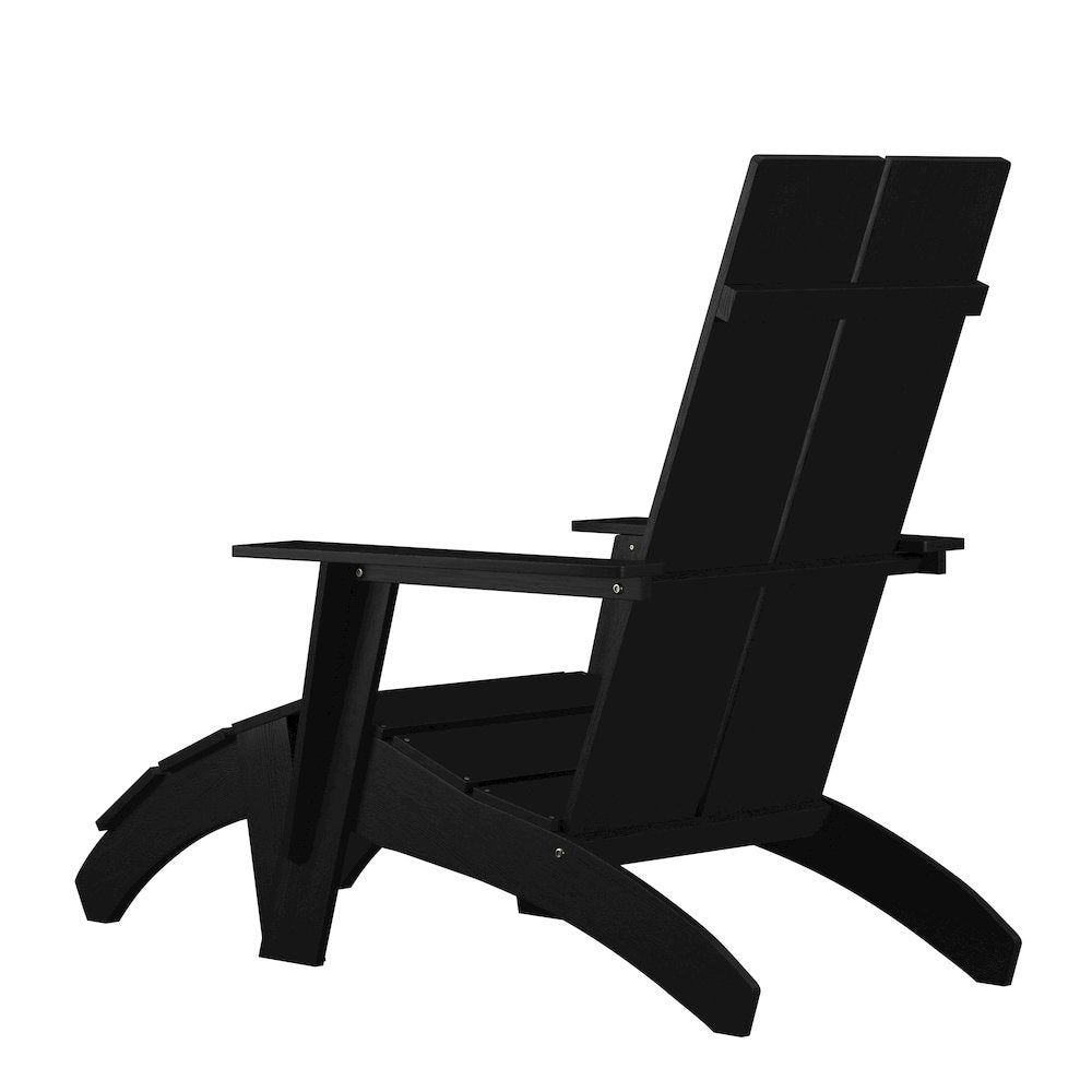 Modern All-Weather Poly Resin Wood Adirondack Chair with Foot Rest in Black
