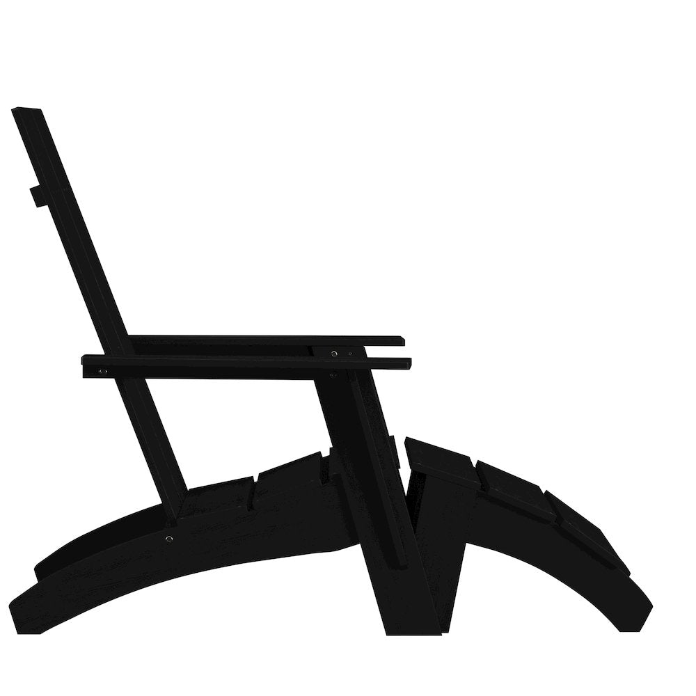 Modern All-Weather Poly Resin Wood Adirondack Chair with Foot Rest in Black