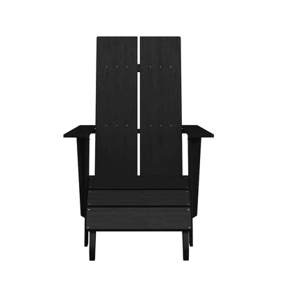 Modern All-Weather Poly Resin Wood Adirondack Chair with Foot Rest in Black