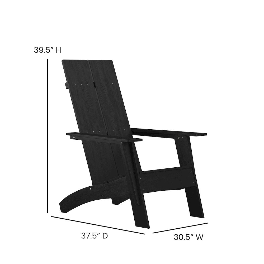 Modern Commercial All-Weather Poly Resin Wood Adirondack Chair in Black