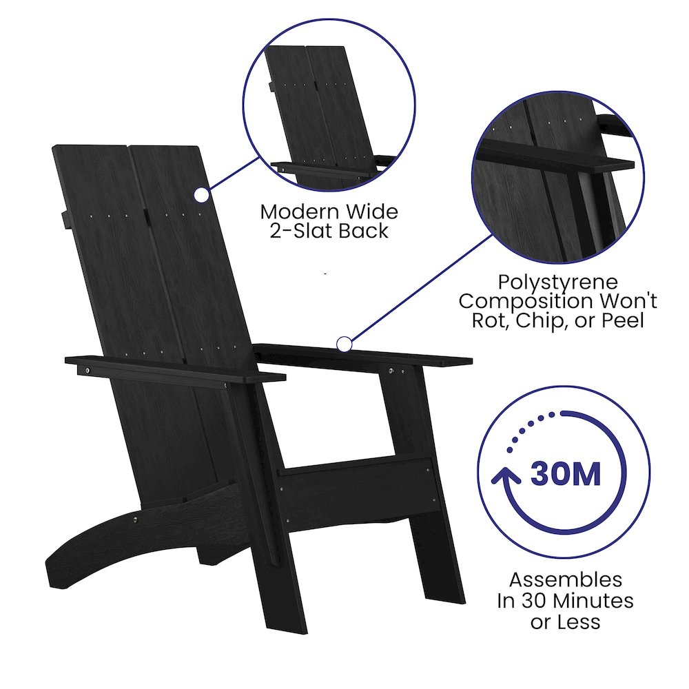 Modern Commercial All-Weather Poly Resin Wood Adirondack Chair in Black