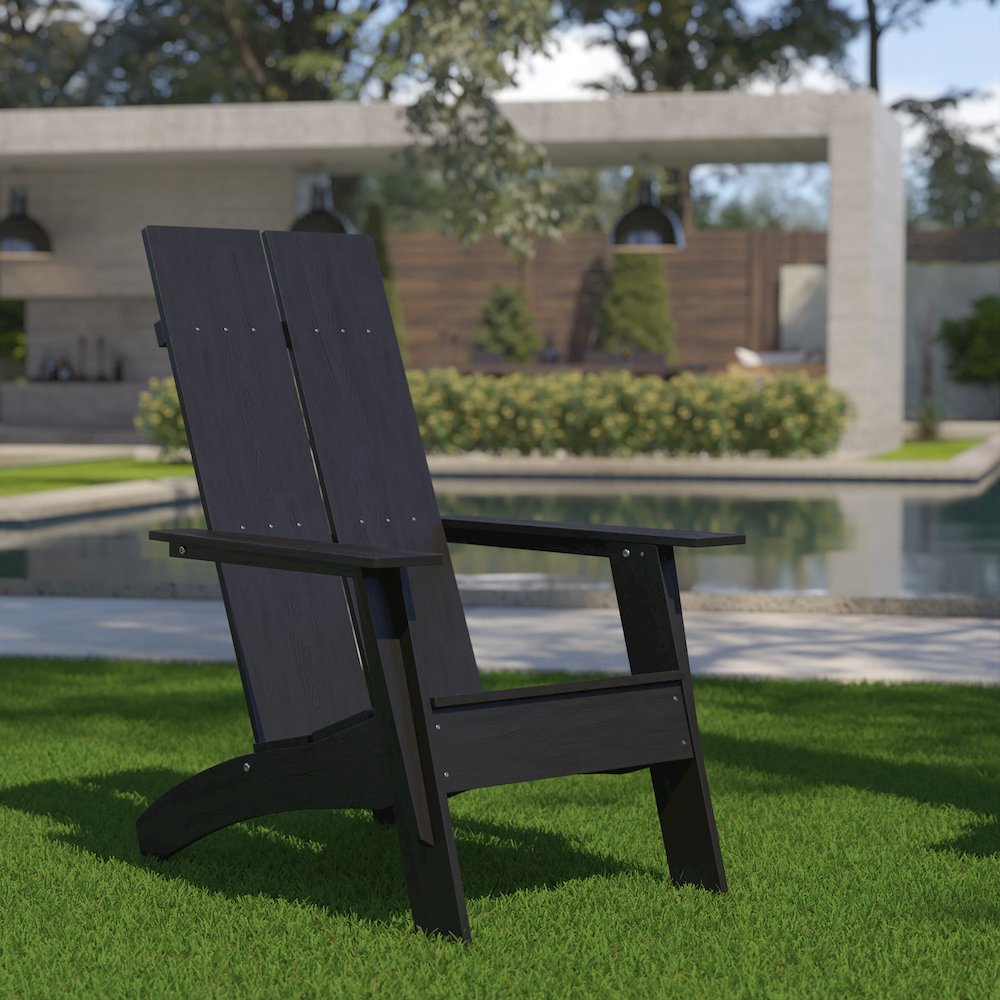 Modern Commercial All-Weather Poly Resin Wood Adirondack Chair in Black