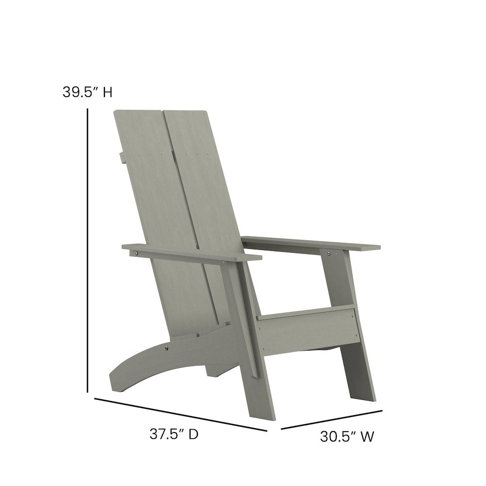 Modern Commercial All-Weather Poly Resin Wood Adirondack Chair in Gray