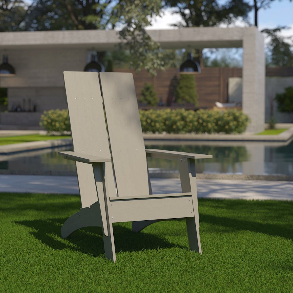 Modern Commercial All-Weather Poly Resin Wood Adirondack Chair in Gray