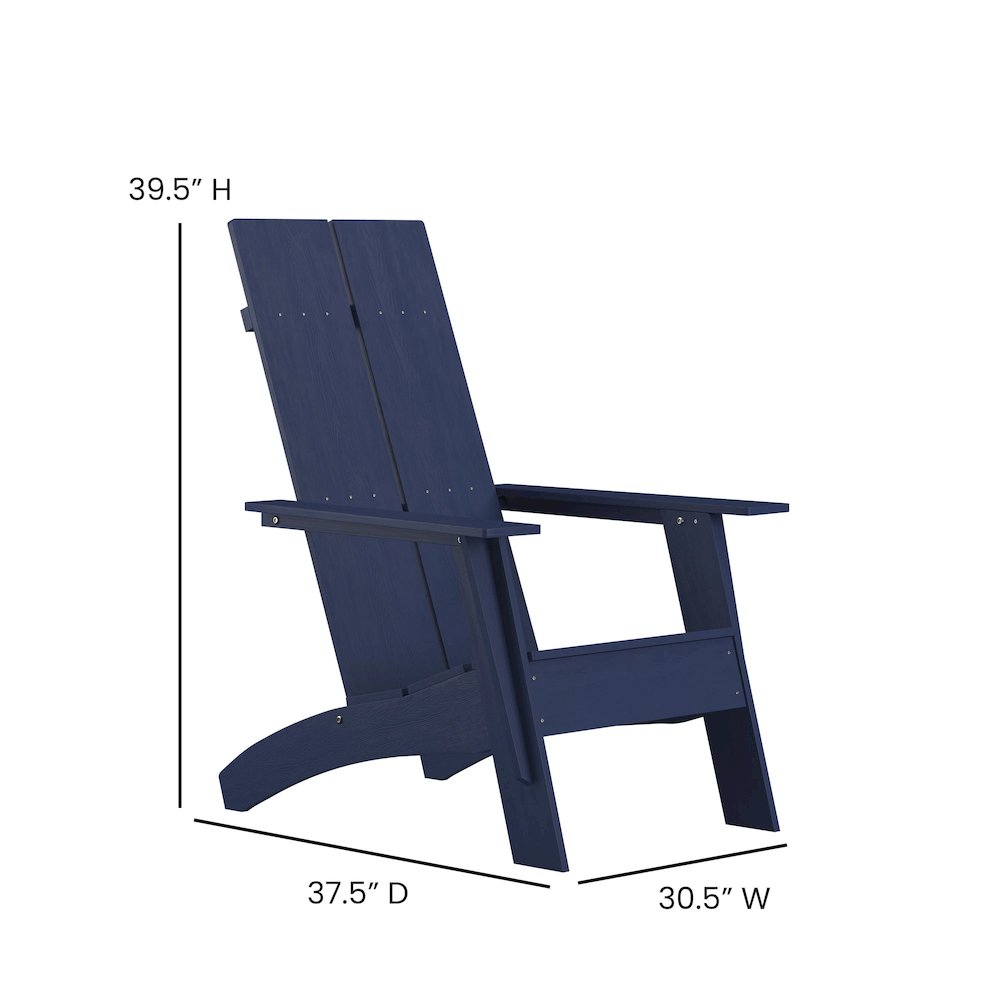 Modern Commercial All-Weather Poly Resin Wood Adirondack Chair in Navy