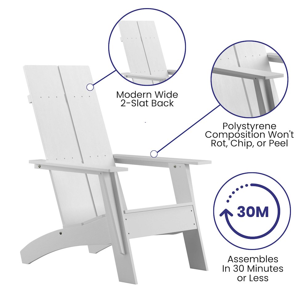 Modern Commercial All-Weather Poly Resin Wood Adirondack Chair in White