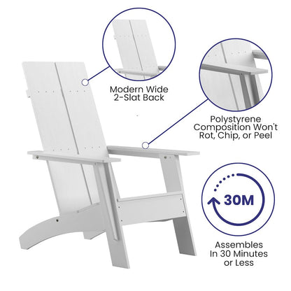 Modern Commercial All-Weather Poly Resin Wood Adirondack Chair in White