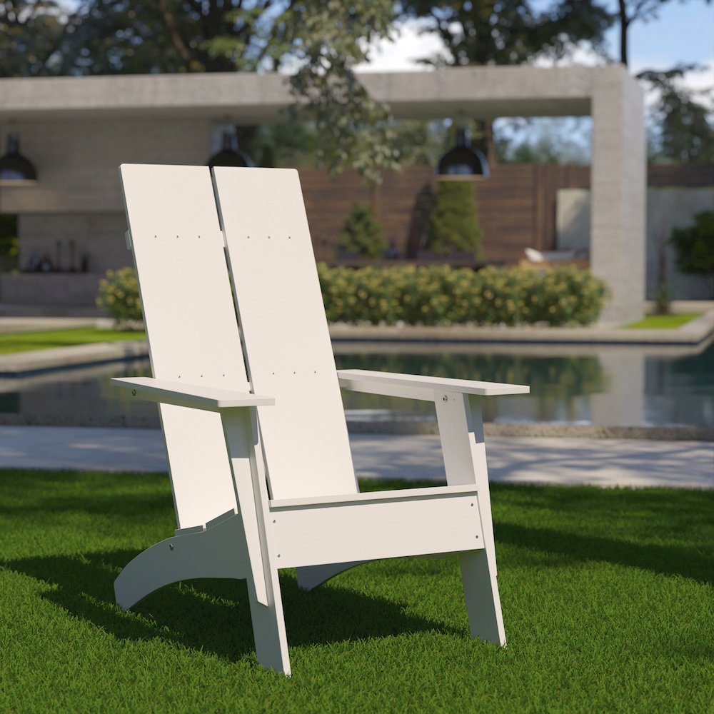 Modern Commercial All-Weather Poly Resin Wood Adirondack Chair in White