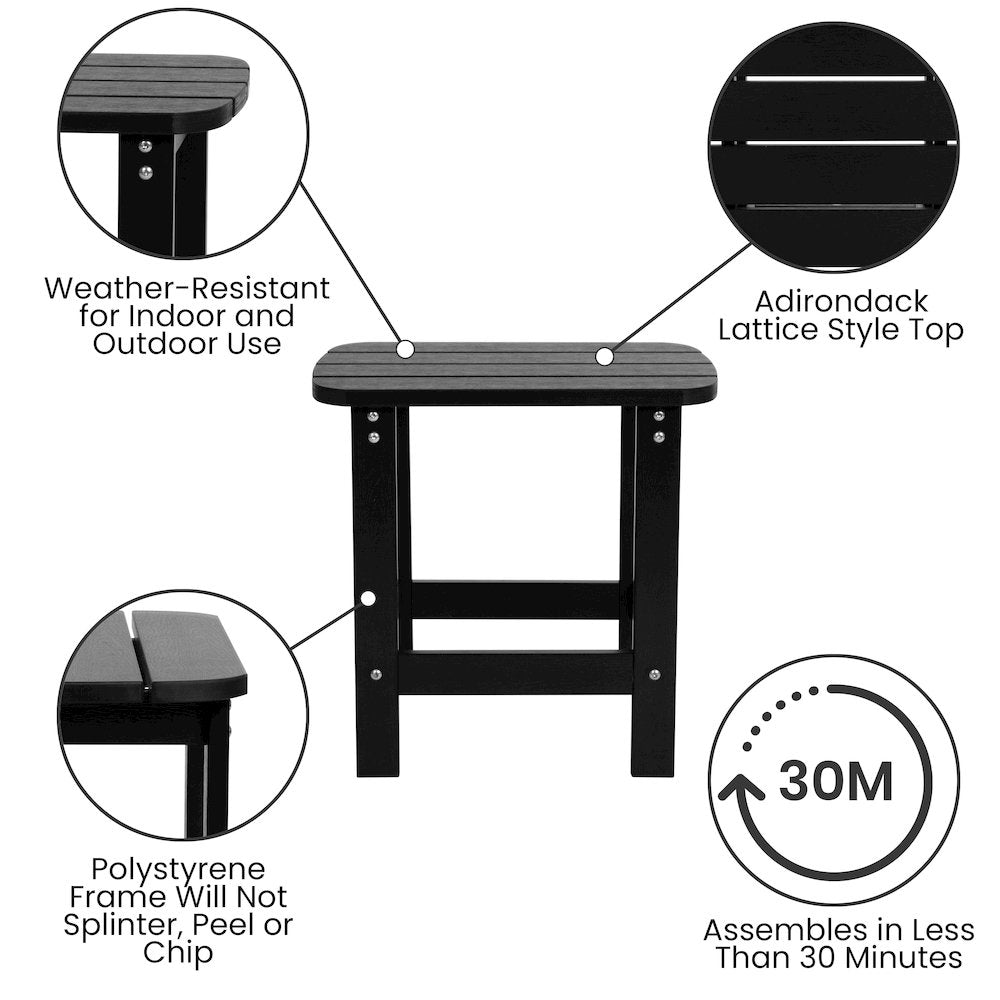 Set of 2 All-Weather Poly Resin Rocking Chairs with Accent Side Table in Black