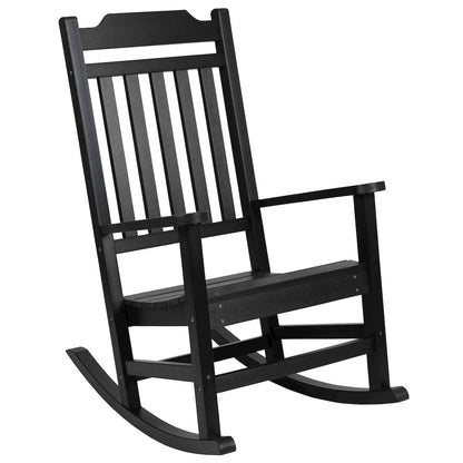 Set of 2 All-Weather Poly Resin Rocking Chairs with Accent Side Table in Black