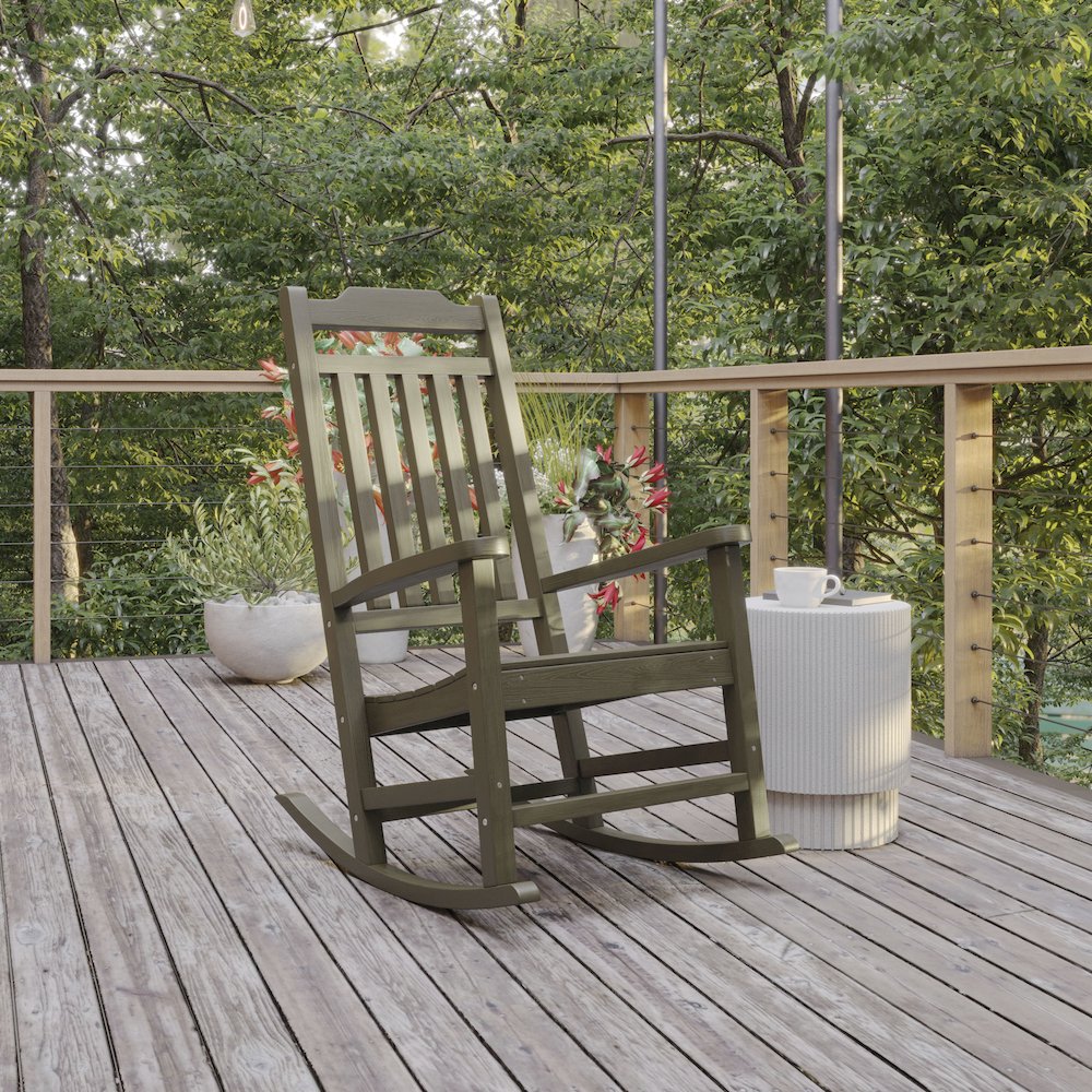 Mahogany Poly Resin Rocking Chair for Indoor or Outdoor Use