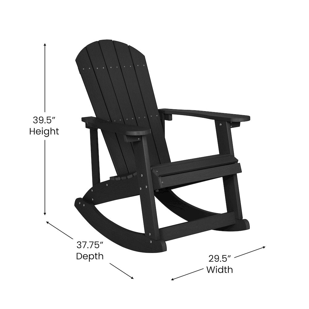 Set of 2 Adirondack Rocking Chairs with Side Table in Black