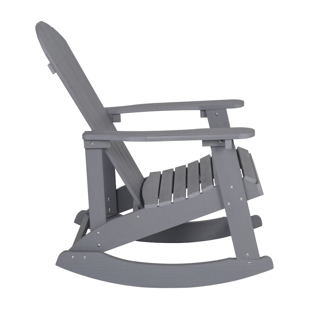 Set of 2 Adirondack Rocking Chairs with Side Table in Gray