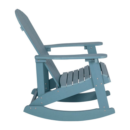 Set of 2 Adirondack Rocking Chairs with Side Table in Sea Foam