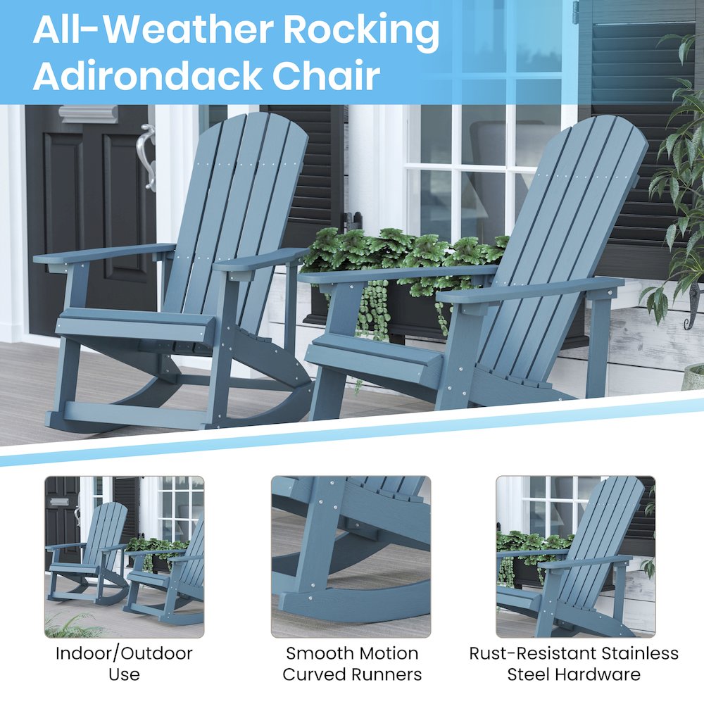 Set of 2 Adirondack Rocking Chairs with Side Table in Sea Foam