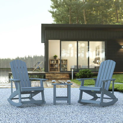 Set of 2 Adirondack Rocking Chairs with Side Table in Sea Foam
