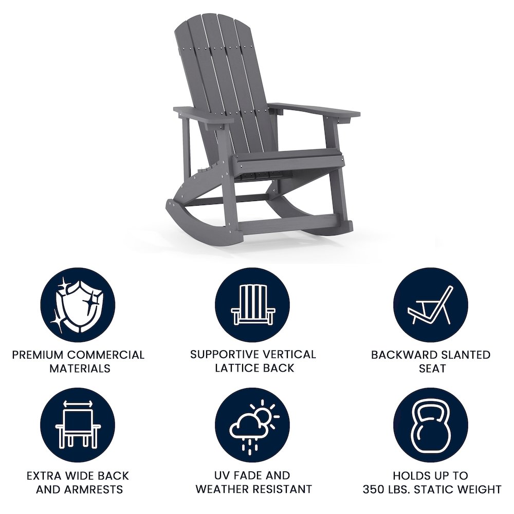 Adirondack Rocking Chair with Rust Resistant Stainless Steel Hardware in Gray