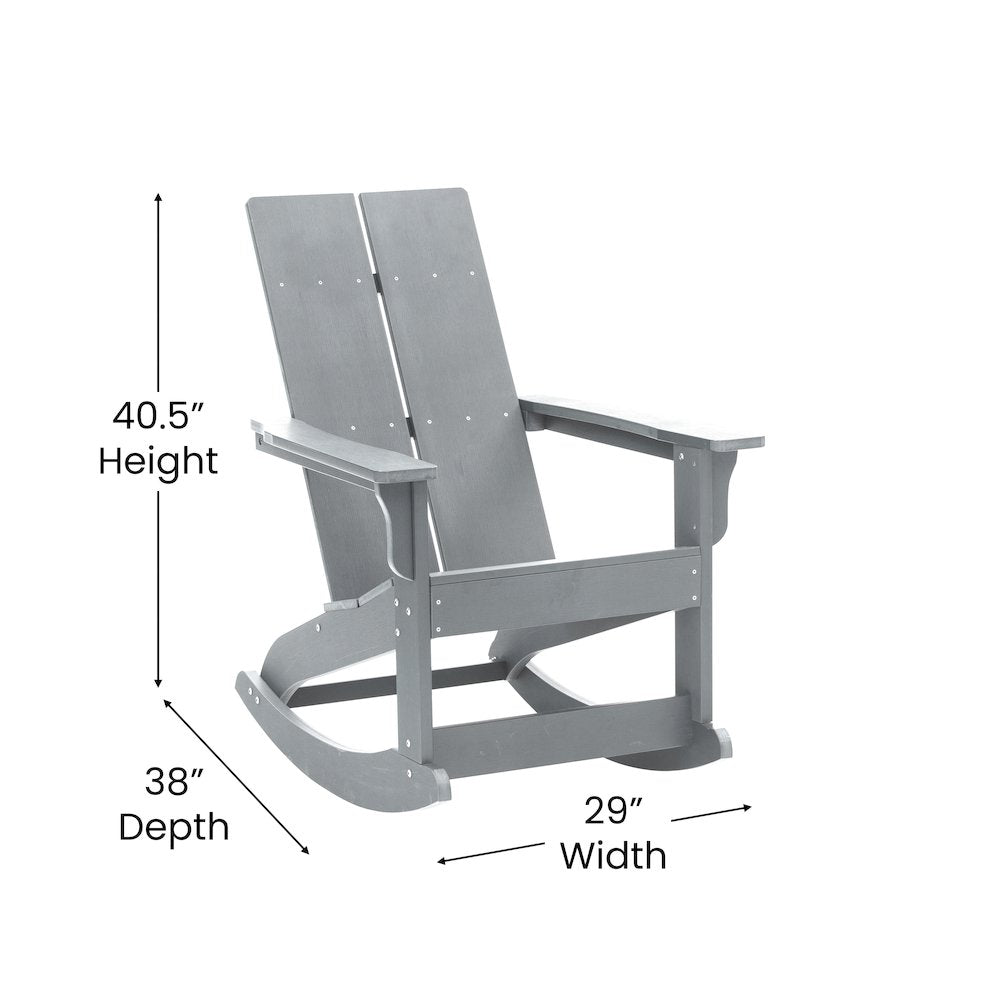 Set of 2 Gray 2-Slat Rocking Adirondack Chairs with Matching Side Table