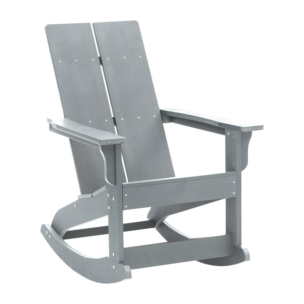 Set of 2 Gray 2-Slat Rocking Adirondack Chairs with Matching Side Table