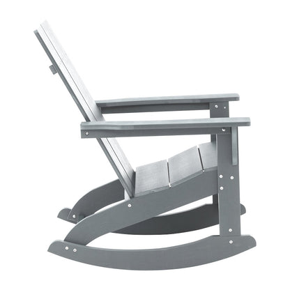 Set of 2 Gray 2-Slat Rocking Adirondack Chairs with Matching Side Table