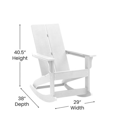 Set of 2 White 2-Slat Rocking Adirondack Chairs with Matching Side Table