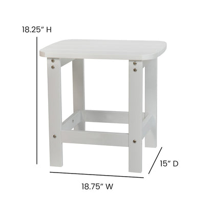Set of 2 White 2-Slat Rocking Adirondack Chairs with Matching Side Table
