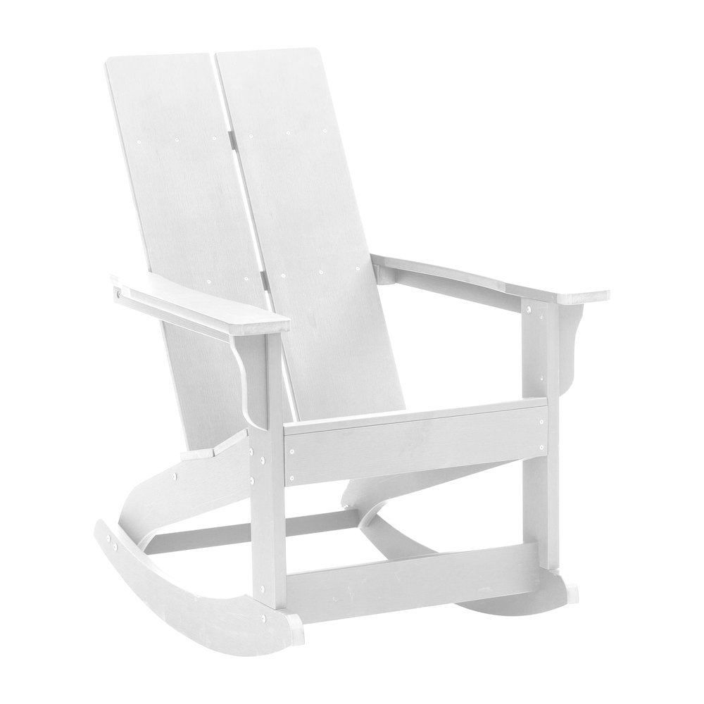 Set of 2 White 2-Slat Rocking Adirondack Chairs with Matching Side Table