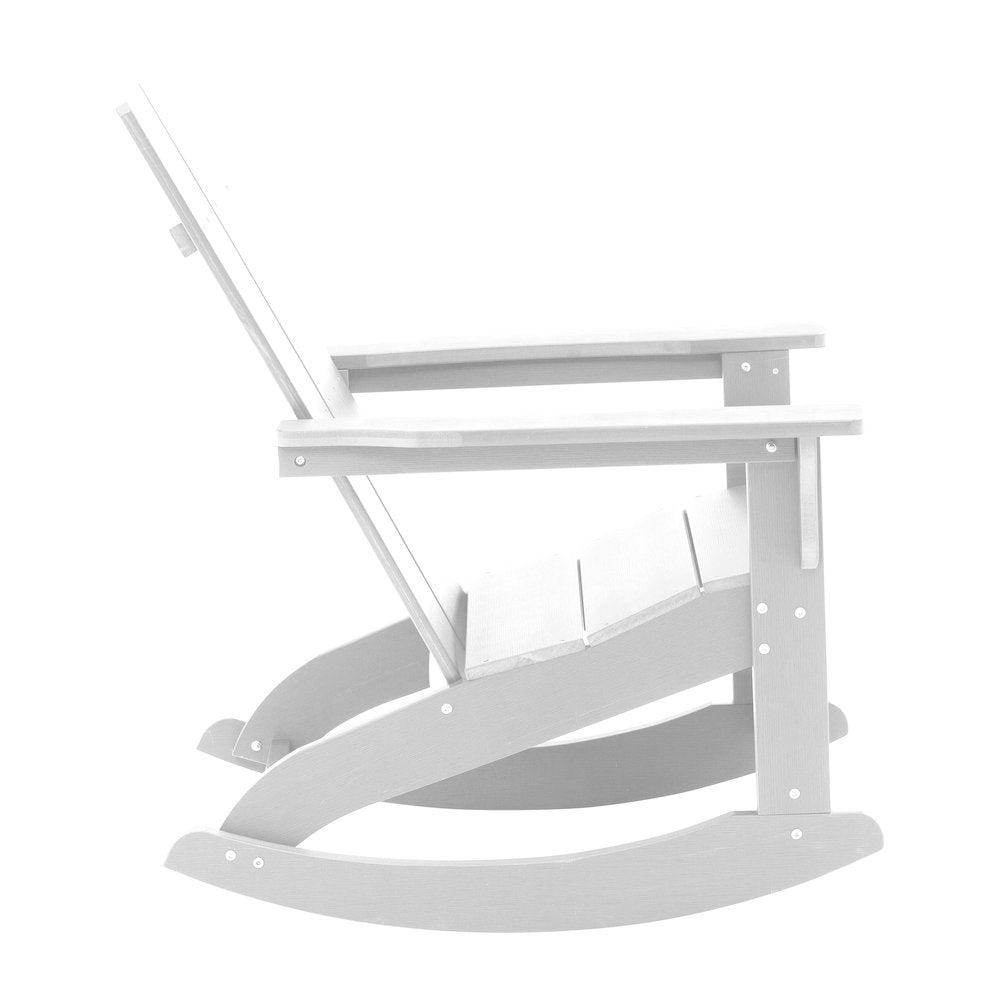 Set of 2 White 2-Slat Rocking Adirondack Chairs with Matching Side Table