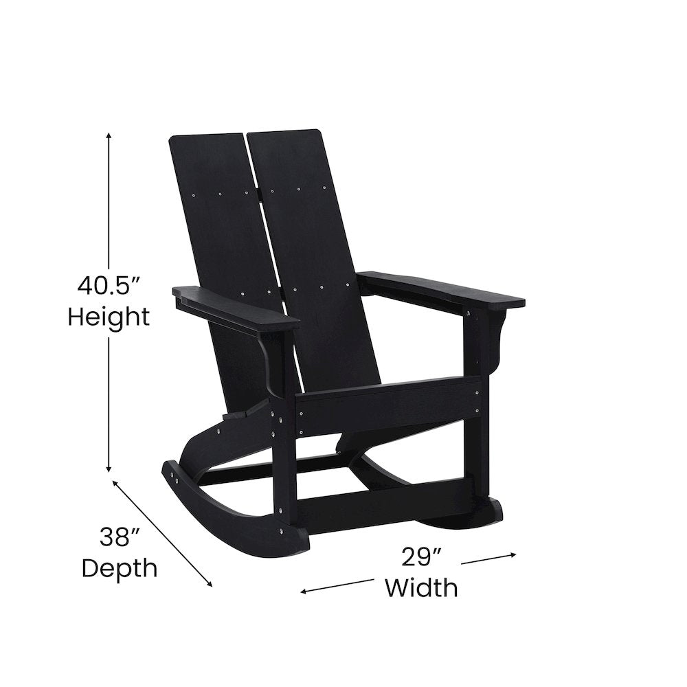 Set of 4 Black 2-Slat Rocking Adirondack Chairs with Matching Side Table