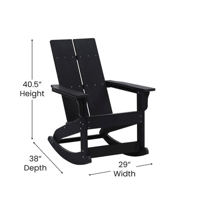 Set of 4 Black 2-Slat Rocking Adirondack Chairs with Matching Side Table