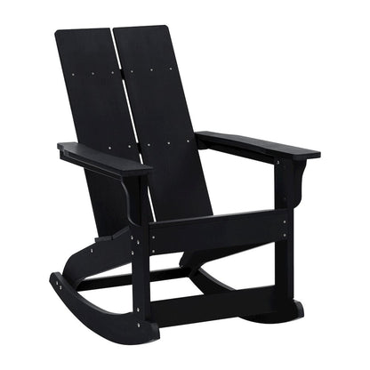 Set of 4 Black 2-Slat Rocking Adirondack Chairs with Matching Side Table
