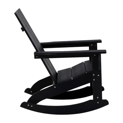 Set of 4 Black 2-Slat Rocking Adirondack Chairs with Matching Side Table