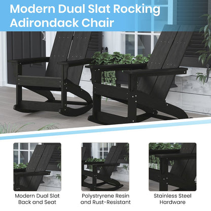 Set of 4 Black 2-Slat Rocking Adirondack Chairs with Matching Side Table
