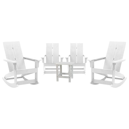 Set of 4 White 2-Slat Rocking Adirondack Chairs with Matching Side Table