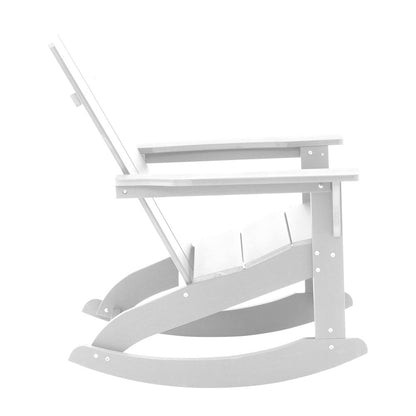 Set of 4 White 2-Slat Rocking Adirondack Chairs with Matching Side Table