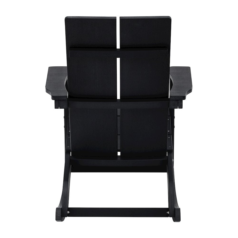 All-Weather 2-Slat Poly Resin Wood Rocking Adirondack Chair in Black