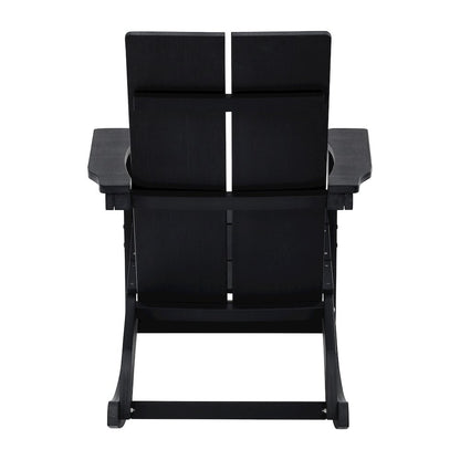 All-Weather 2-Slat Poly Resin Wood Rocking Adirondack Chair in Black