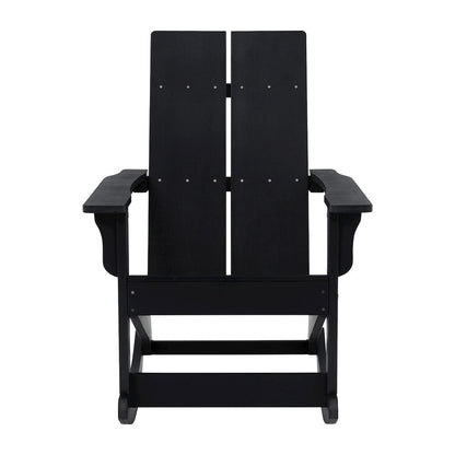 All-Weather 2-Slat Poly Resin Wood Rocking Adirondack Chair in Black