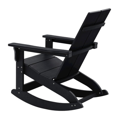 All-Weather 2-Slat Poly Resin Wood Rocking Adirondack Chair in Black