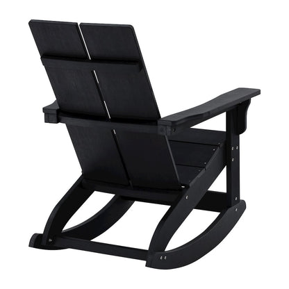 All-Weather 2-Slat Poly Resin Wood Rocking Adirondack Chair in Black