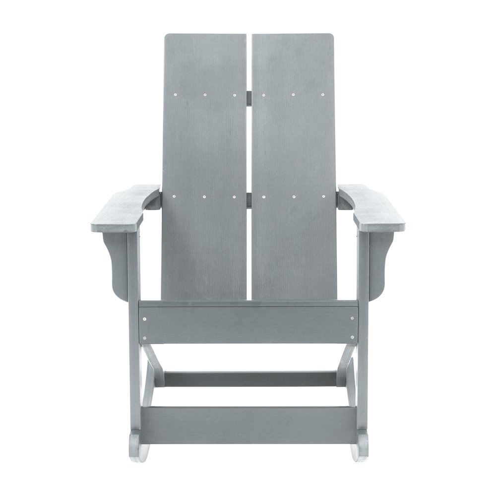 All-Weather 2-Slat Poly Resin Wood Rocking Adirondack Chair in Gray