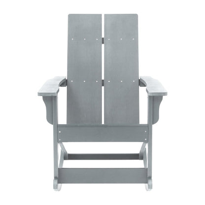 All-Weather 2-Slat Poly Resin Wood Rocking Adirondack Chair in Gray
