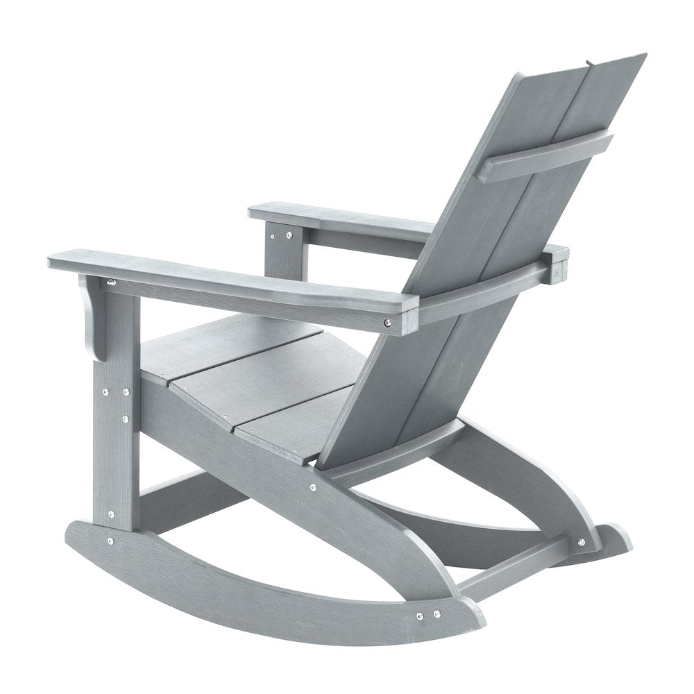 All-Weather 2-Slat Poly Resin Wood Rocking Adirondack Chair in Gray