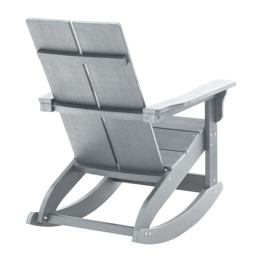 All-Weather 2-Slat Poly Resin Wood Rocking Adirondack Chair in Gray