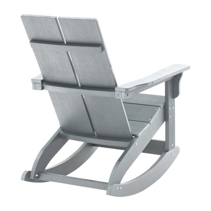 All-Weather 2-Slat Poly Resin Wood Rocking Adirondack Chair in Gray