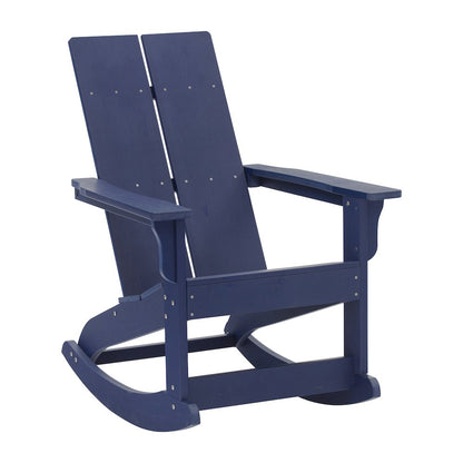 All-Weather 2-Slat Poly Resin Wood Rocking Adirondack Chair in Navy
