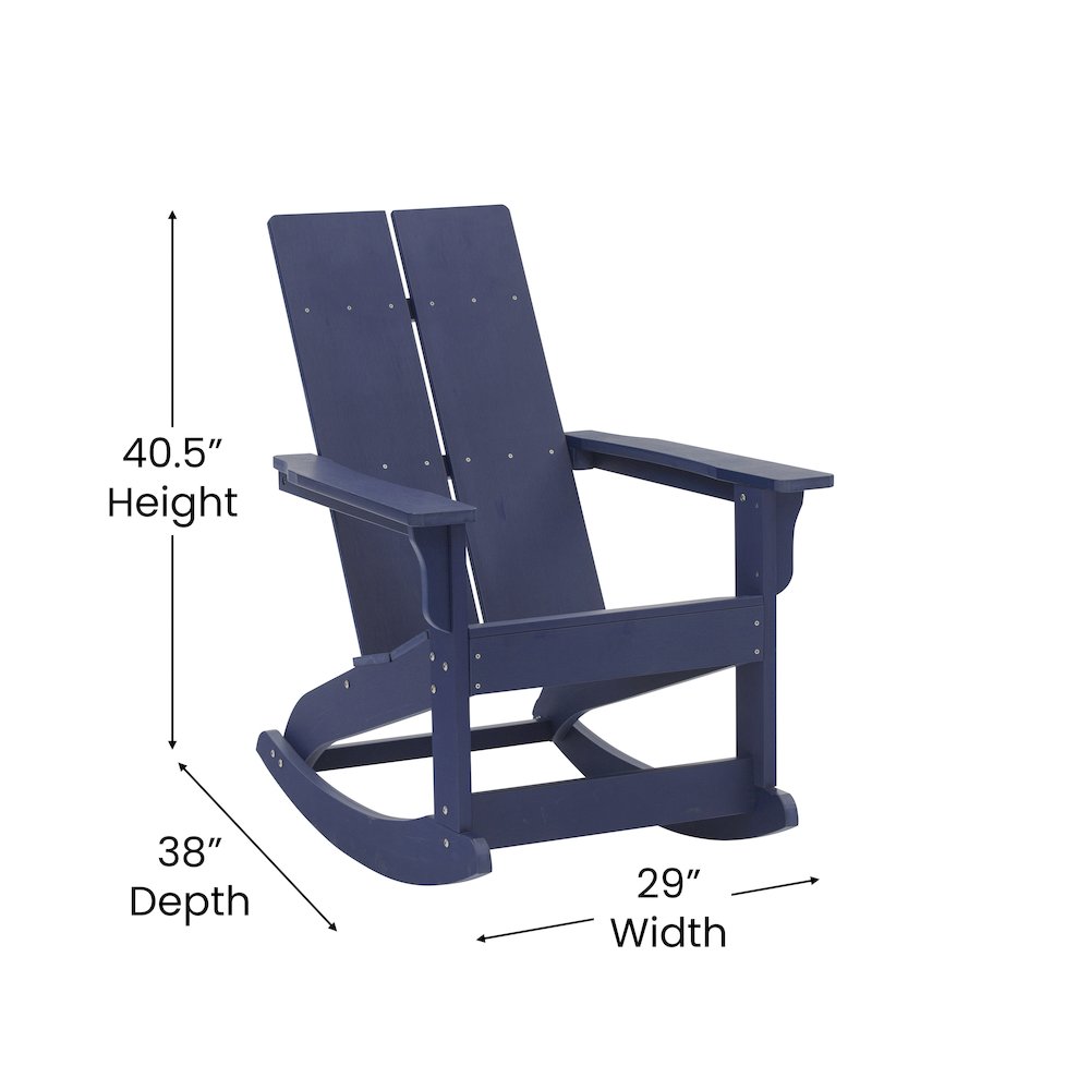 All-Weather 2-Slat Poly Resin Wood Rocking Adirondack Chair in Navy