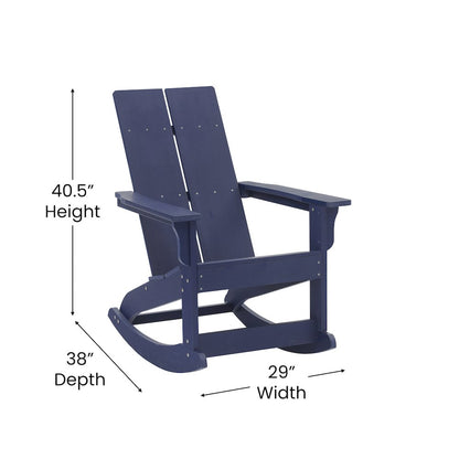 All-Weather 2-Slat Poly Resin Wood Rocking Adirondack Chair in Navy